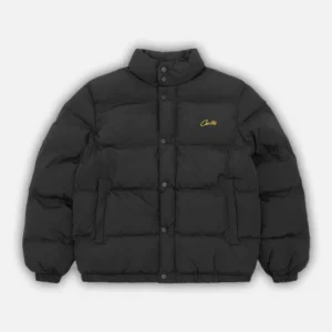 CORTEIZ RTW OG BOLO PUFFER JACKET – BLACK WITH YELLOW LOGO