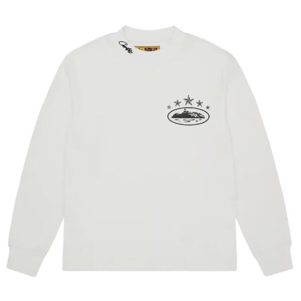 Corteiz 5 Starz Alcatraz Waffle Longsleeve Sweatshirt in White