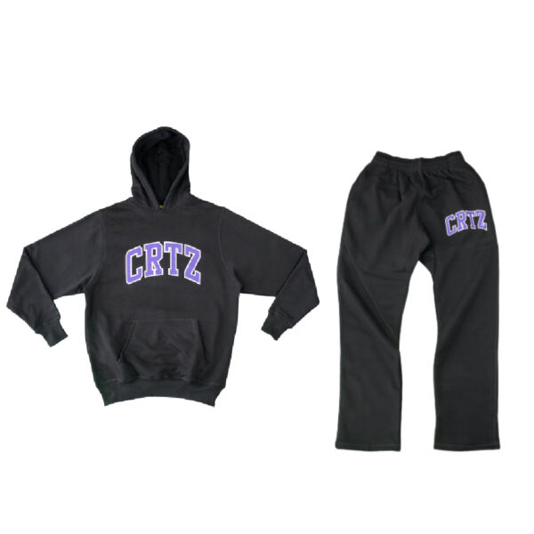 Corteiz Dropout Tracksuit – Black with Purple logo